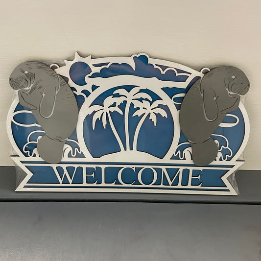 Handcrafted Manatee Welcome Sign