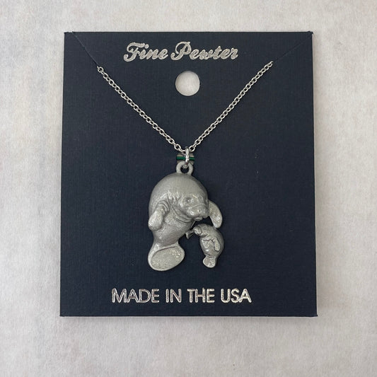 Pewter Mother & Baby Manatee Necklace