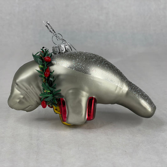 Blown Glass Manatee Christmas Ornament